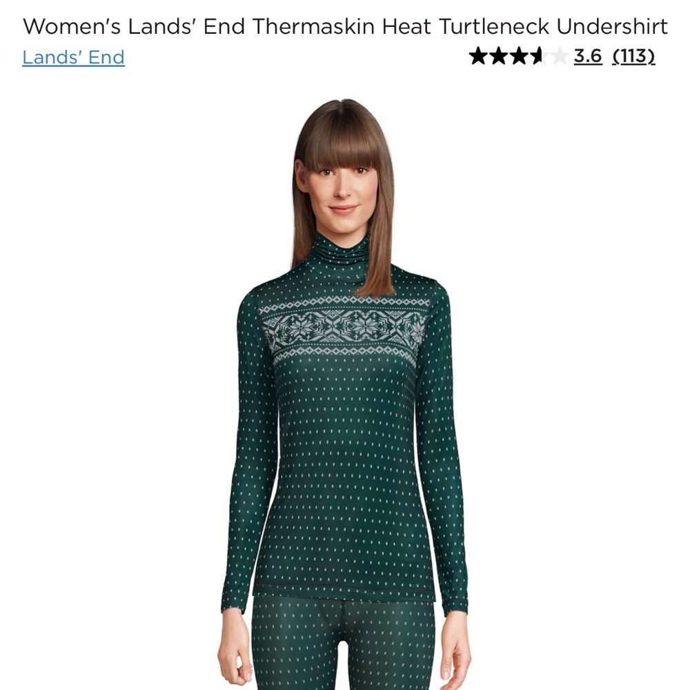 Lands' End Women's Dark Green Therma skin heat turtleneck undershirt
